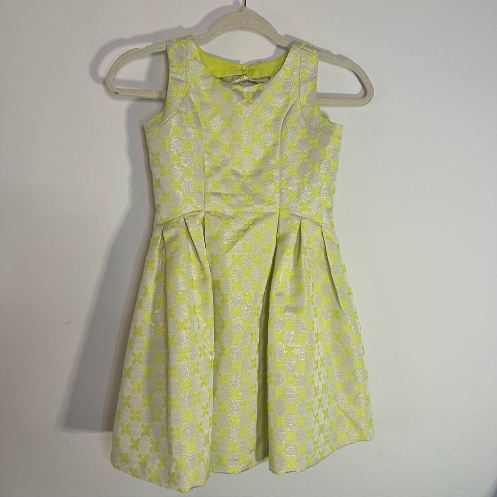 Little Angels by Us Angels Neon Yellow Jacquard Party Dress Girls 7 Bow Back